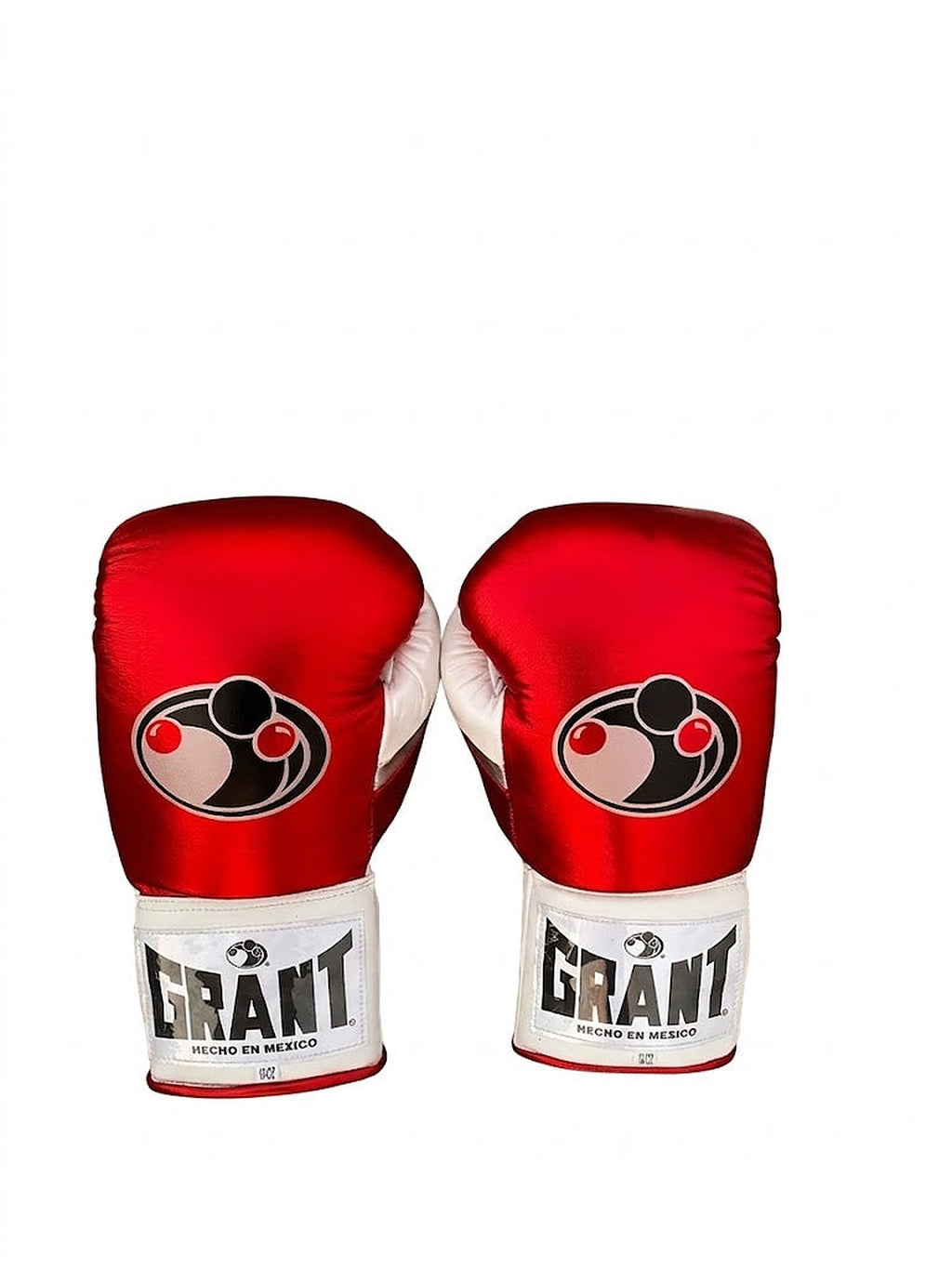 Grant boxing gloves with a metallic red back, white palm and red laces - alternate angle
