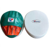Winning White, Green and Orange Focus Mitts, Curved Face