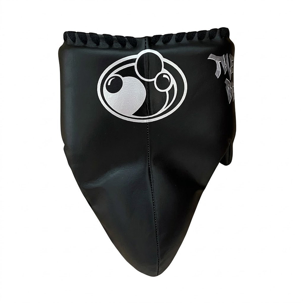 Grant all-black lace-up boxing gloves, black headgear and black groin guard as a complete set - palm and closure detail