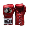 Grant gloves in all-over metallic red with white laces and a sample script name print on the back