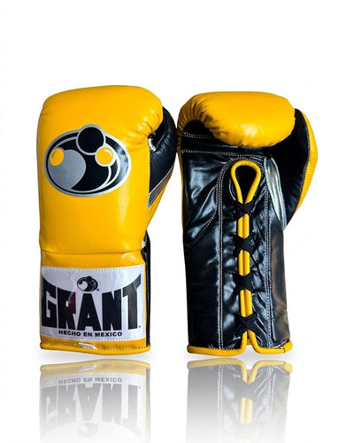 Grant Bright Yellow Boxing Gloves, Black Palm and Gold Laces