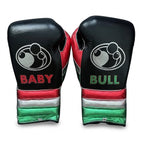 Grant black lace-up gloves, headgear and groin guard with green, white and red tricolor cuffs - side view