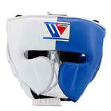 Winning White and Royal Blue Split Headgear with Cheek Guards