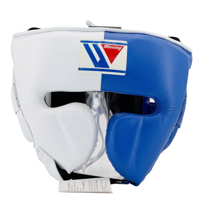 Winning White and Royal Blue Split Headgear with Cheek Guards
