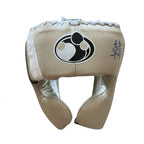 Grant boxing set in cream beige with lace-up gloves and matching headgear with round Grant logo - palm and closure detail