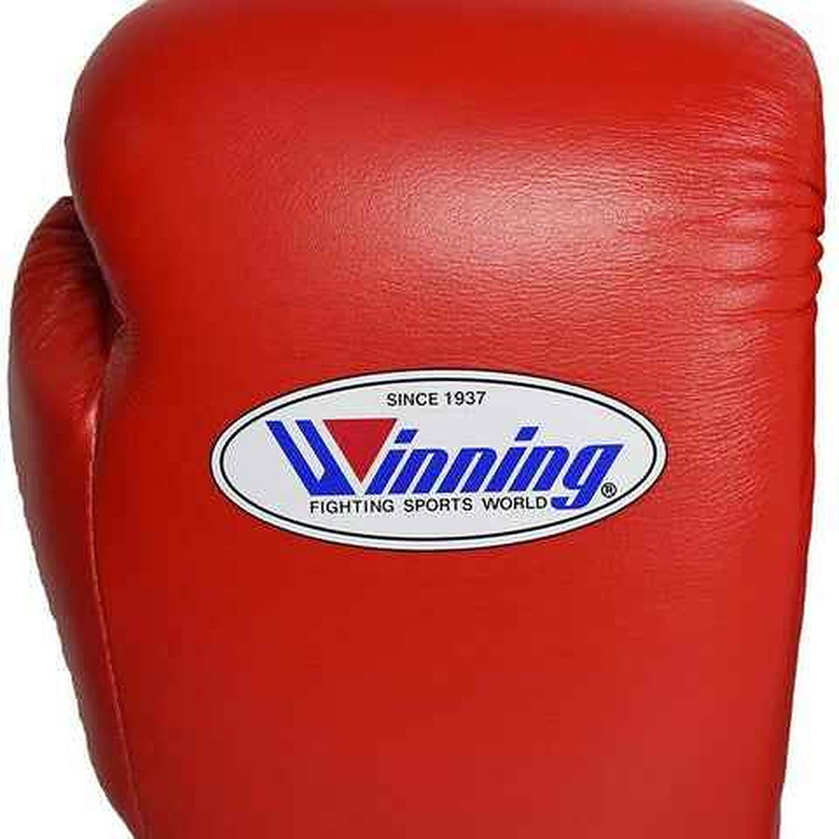 Winning lace-up boxing gloves in solid red leather with white laces and the W triangle logo on the cuff - alternate angle