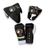 Grant Black Set, Gold Palm and White Cuff Lace-Up Gloves