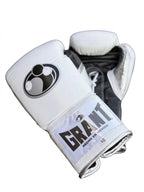 Grant boxing gloves with white back, black palm and white laces, classic two-tone lace-up design - alternate angle